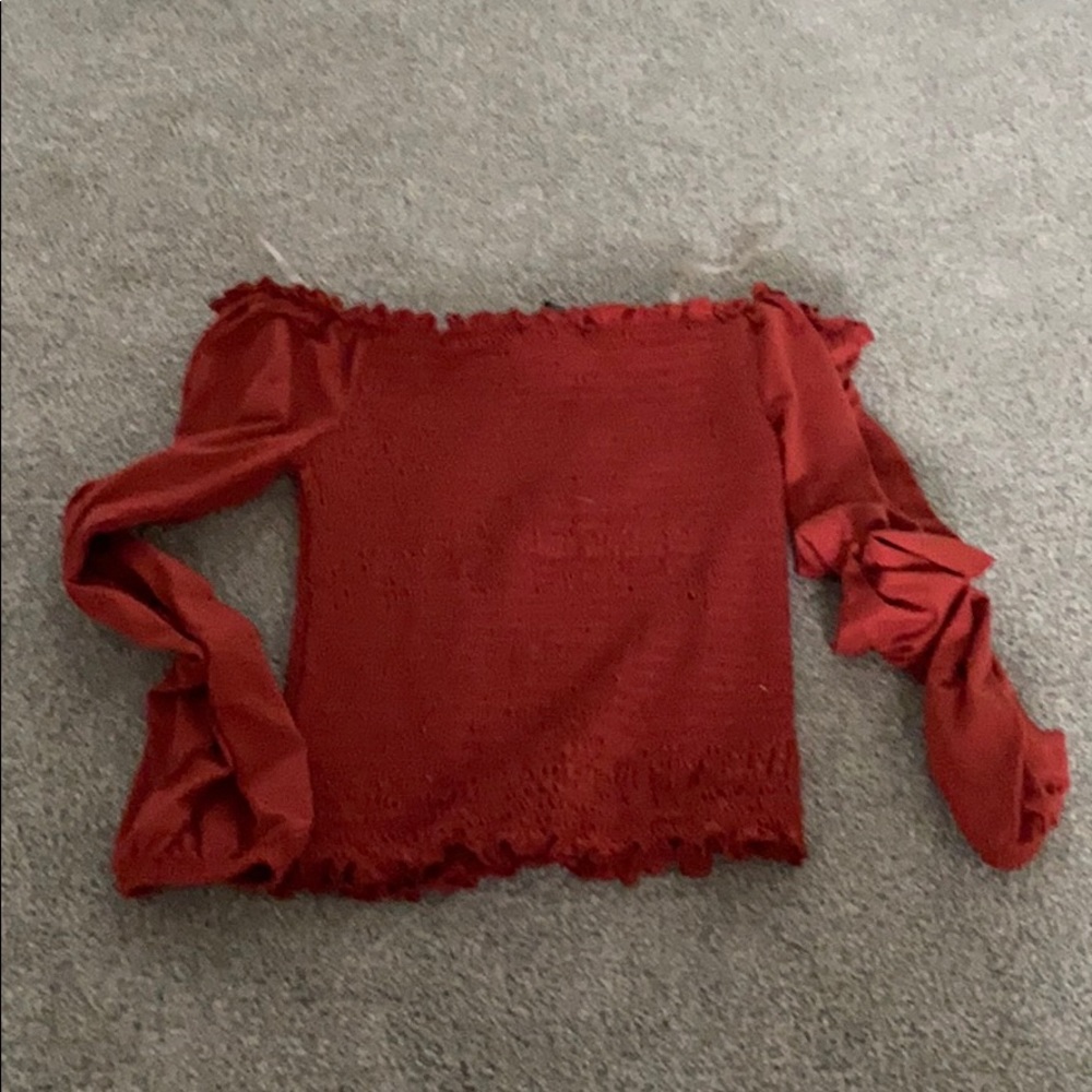 Off-The-Shoulder Long Sleeve Red Top